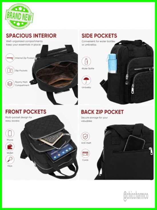 Women\'s Quilted Square Backpack Waterproof Nylon Lightweight Multi-Pocket main image 5